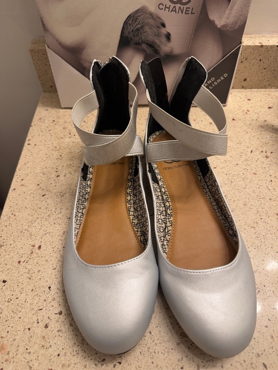 Daisy Fuentes Shoes - Daisy Fuentes Metallic Silver Ankle-Strap Ballet Flats
